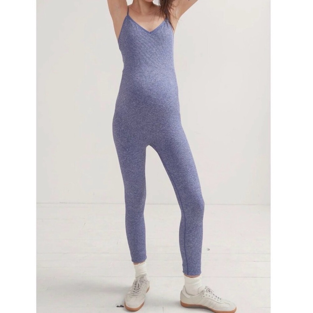 Hatch Heathered Blue Maternity Jumpsuit